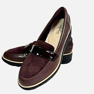 Clarks NEW Sharon Gracie Burgundy Suede and Patent Leather Loafer Sz 8W fit 8.5W